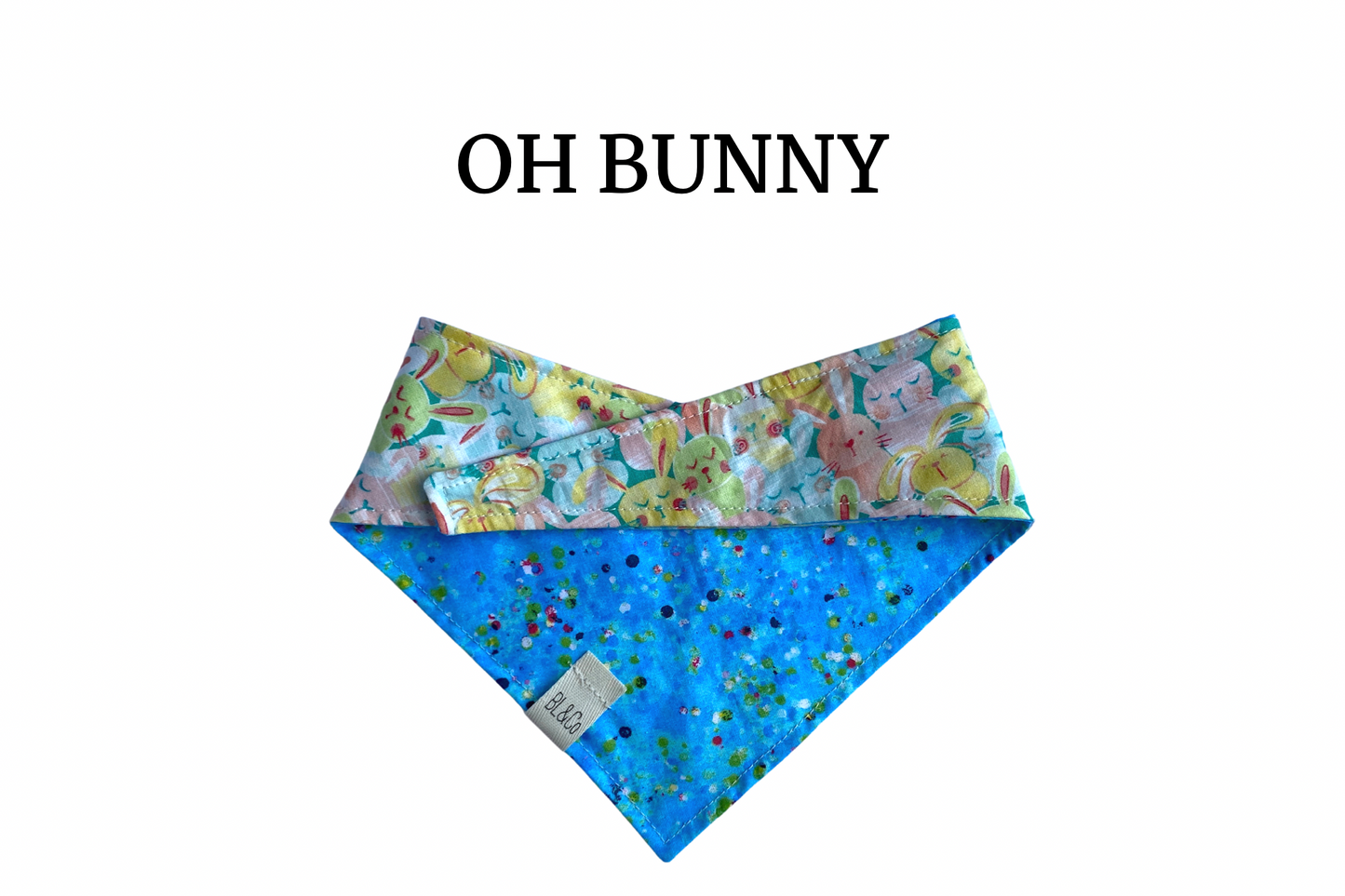 Pastel Bunnies & Vibrant Blue with Speckles Reversible Tie/On Bandana**