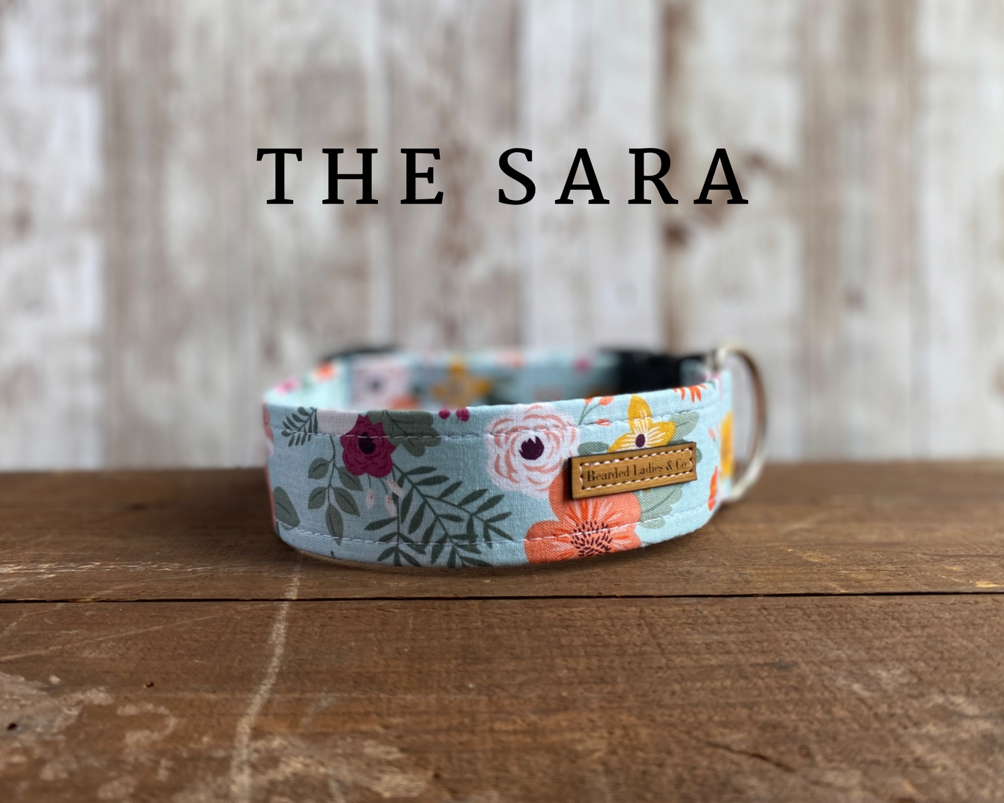 Blue with Purple, Salmon & Orange Flowers Dog Collar