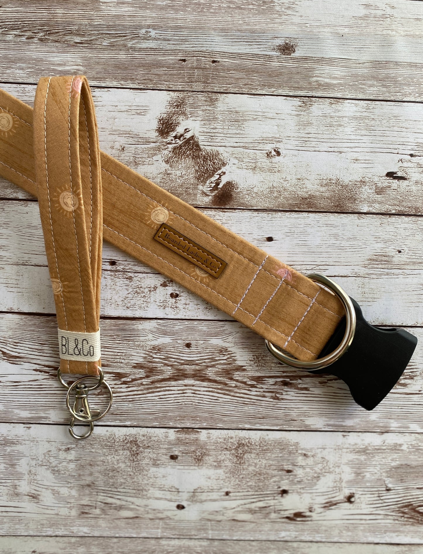 Tan Woodgrain with Yellow & Pink Suns Dog Collar