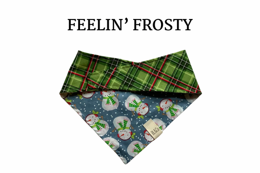 Festive Snowmen & Green with Red Plaid Reversible Tie/On Bandana