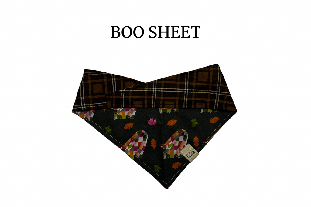 Patterned Ghosts + Brown Plaid Reversible Tie/On Bandana