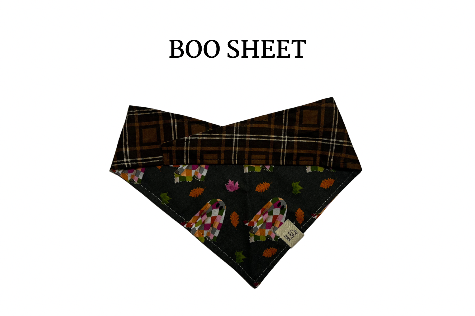 Patterned Ghosts + Brown Plaid Reversible Tie/On Bandana