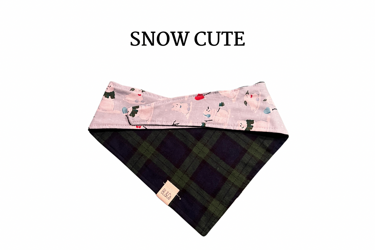 Snowmen + Green and Blue Flannel Reversible Tie/On Bandana