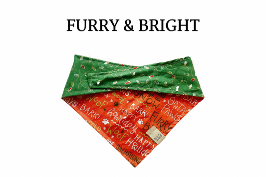 Happy Howliday Sayings + Christmas Lights Reversible Tie/On Dog Bandana