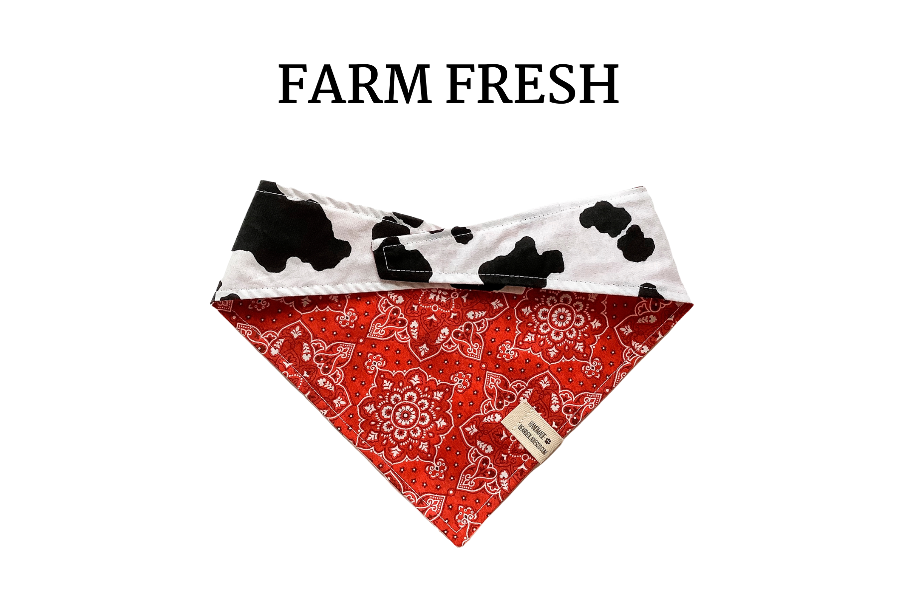 Cow Print & Traditional Red Bandana Print Reversible Tie/On Bandana ‘