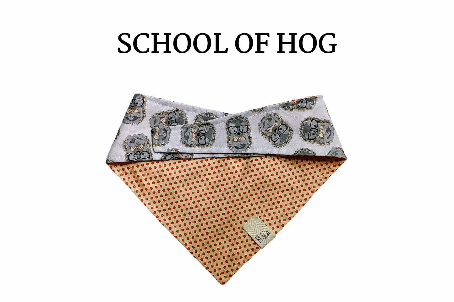 Hedgehogs & Mini Orange Polkadots Reversible Tie/On Bandana