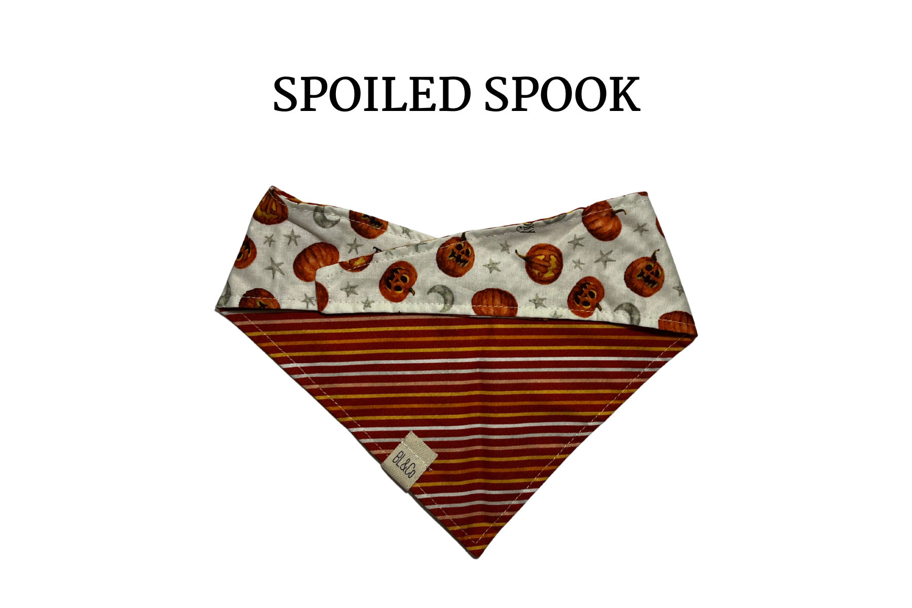 Spooky Pumpkins + Orange, Yellow & White Stripes Reversible Tie/On Bandana