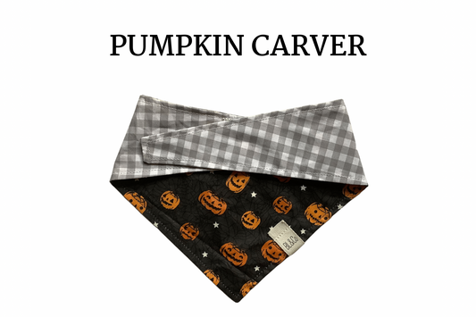 Jack-O-Lanterns & Gray and White Check   Reversible Tie/On Bandana