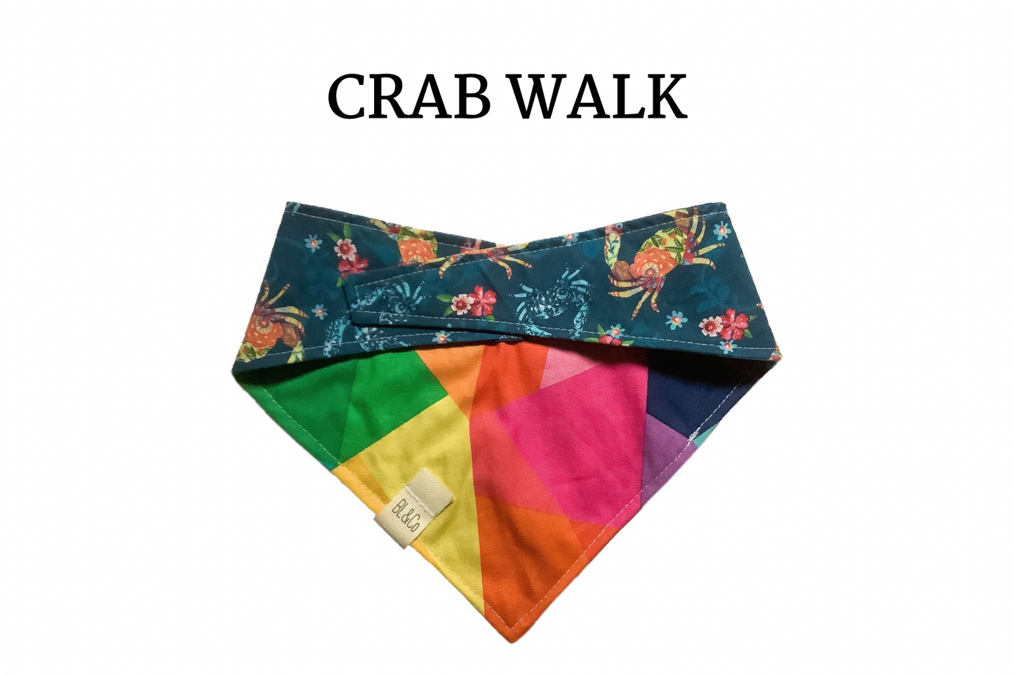 Patterned Crabs & Color Block Reversible Tie/On Bandana