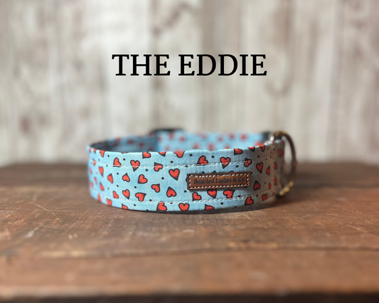 Mini Red Hearts on Light Blue Dog Collar