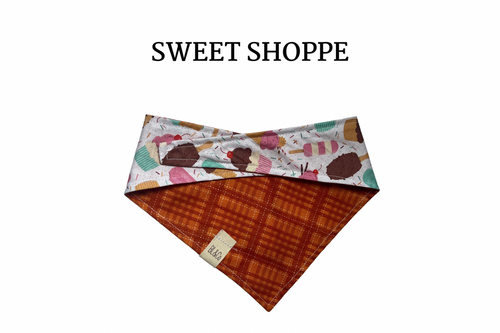 Tossed Ice Cream Cones & Orange Plaid Reversible Tie/On Bandana’