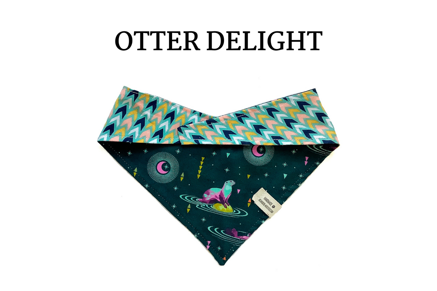 Neon Otters & Blue, Orange and Pink Chevron Reversible Tie/On Bandana
