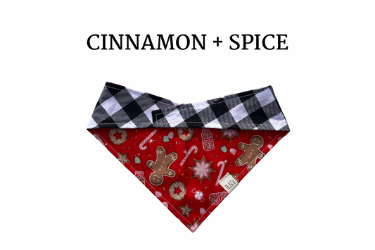 Gingerbread Cookies and Candy Canes + Black and White Check Reversible Tie/On Bandana with matching key fob add-on