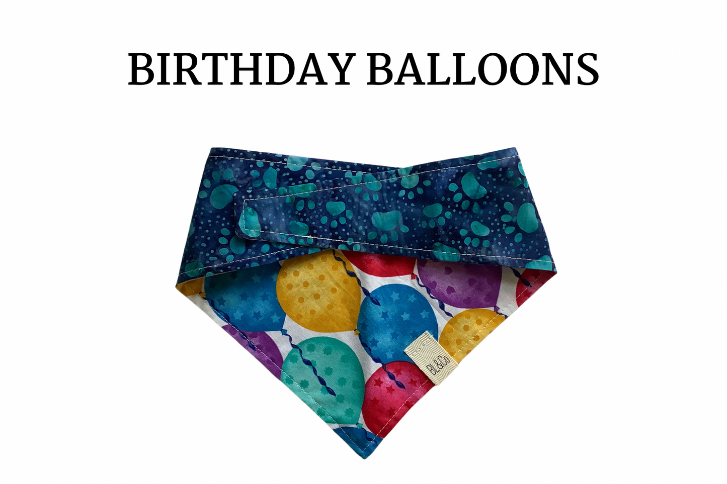 Birthday Balloons & Teal Paw Prints Reversible Tie/On Bandana