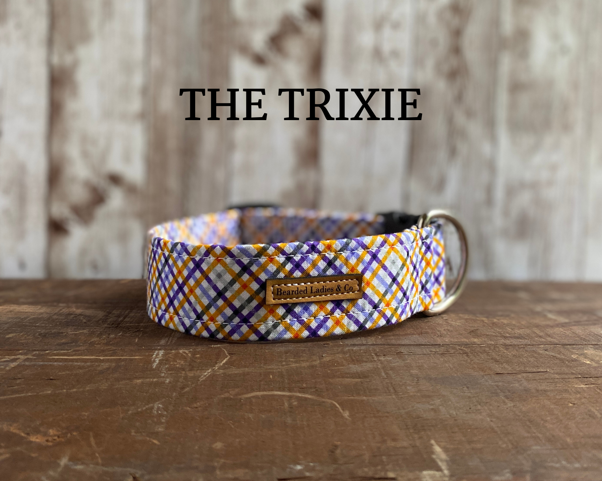 Purple, Orange + Gray Plaid Dog Collar [The Trixie]