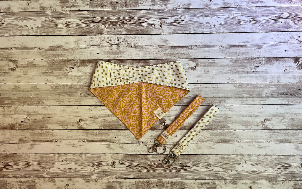 Retro Floral + Gold Polka Dots Reversible Tie/On Bandana