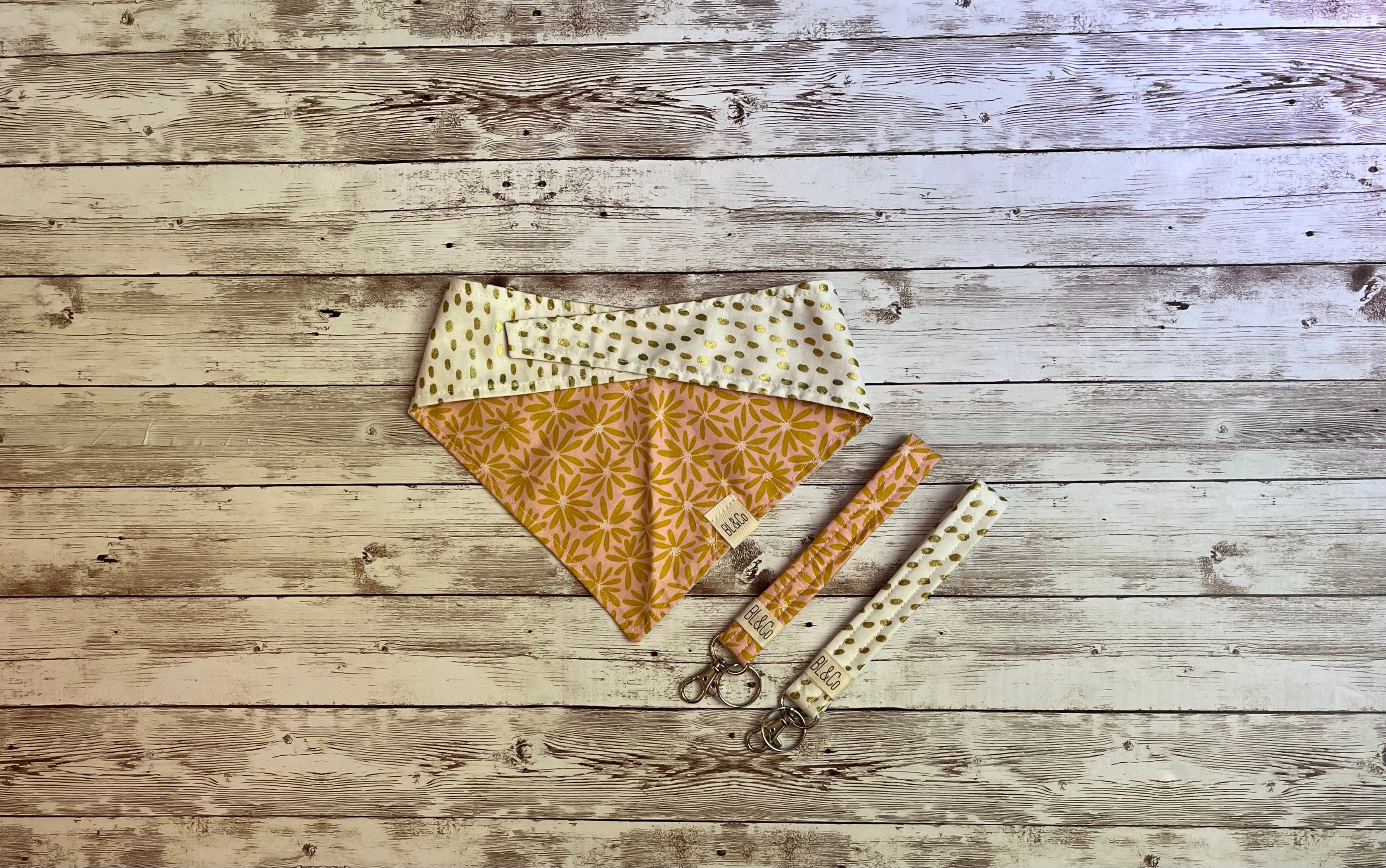Retro Floral + Gold Polka Dots Reversible Tie/On Bandana