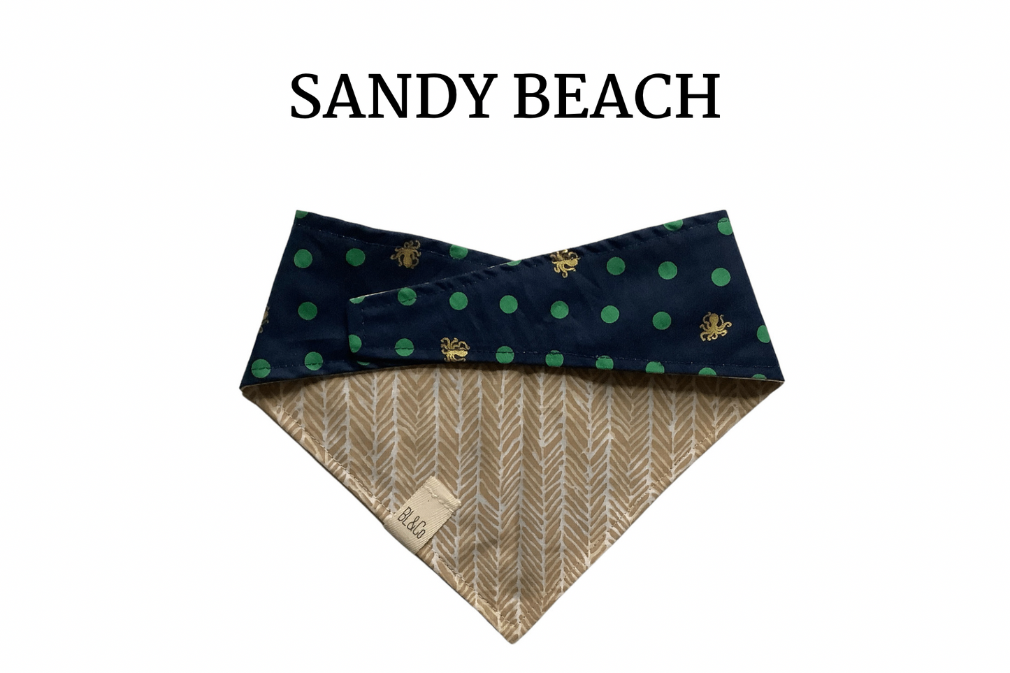 Blue with Green Dot & Gold Octopus Reversible Tie/On Bandana