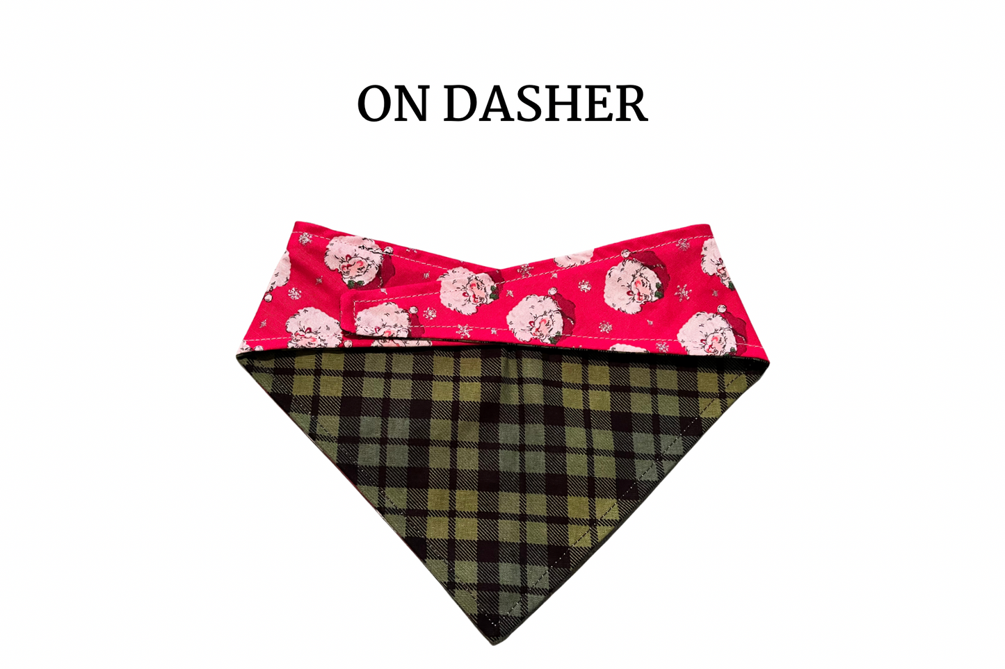 Jolly Saint Nick + Green Plaid Reversible Tie/On Bandana