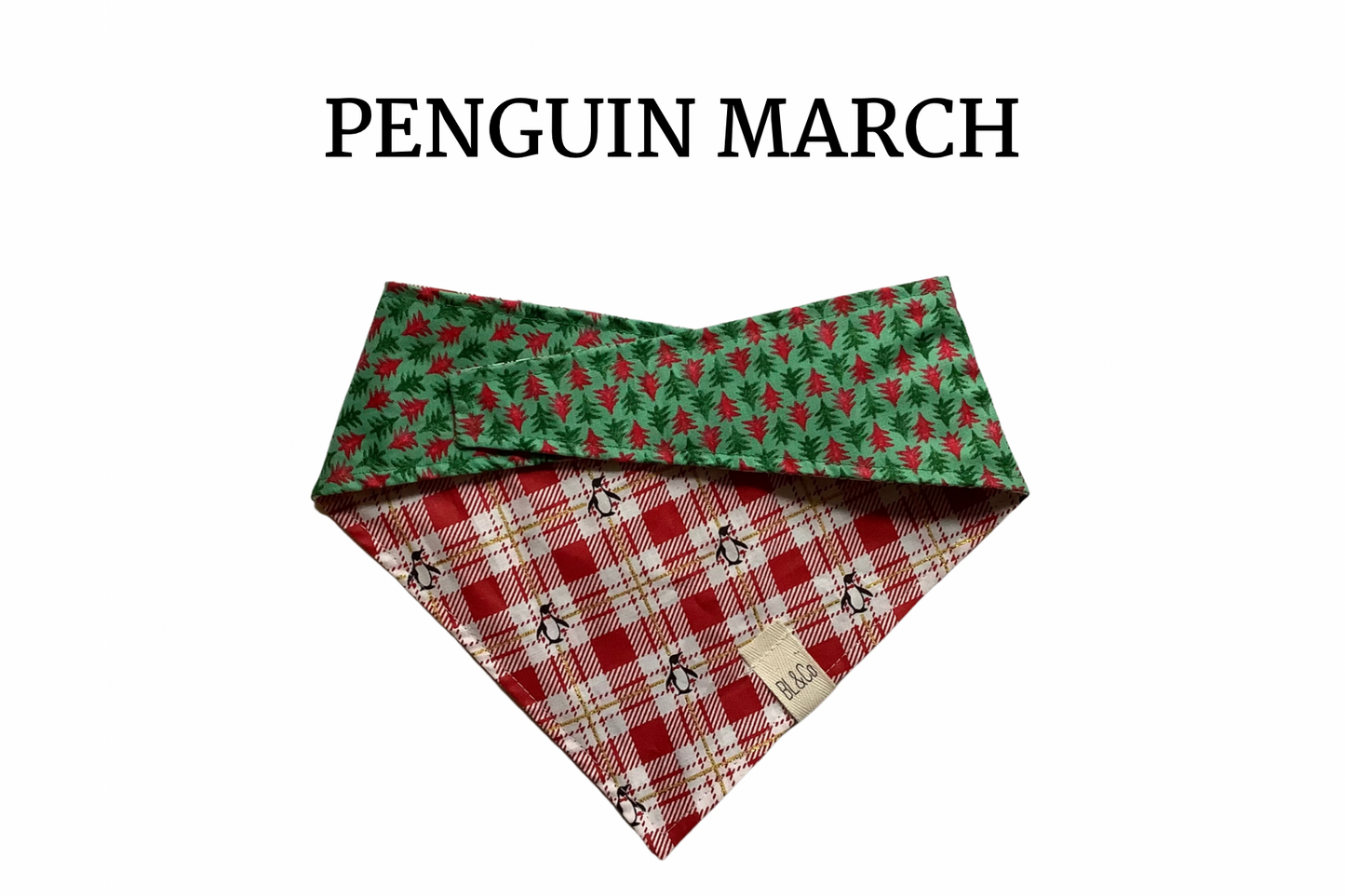 Penguins on Red and White Plaid + Red & Green Trees Reversible Tie/On Bandana updated