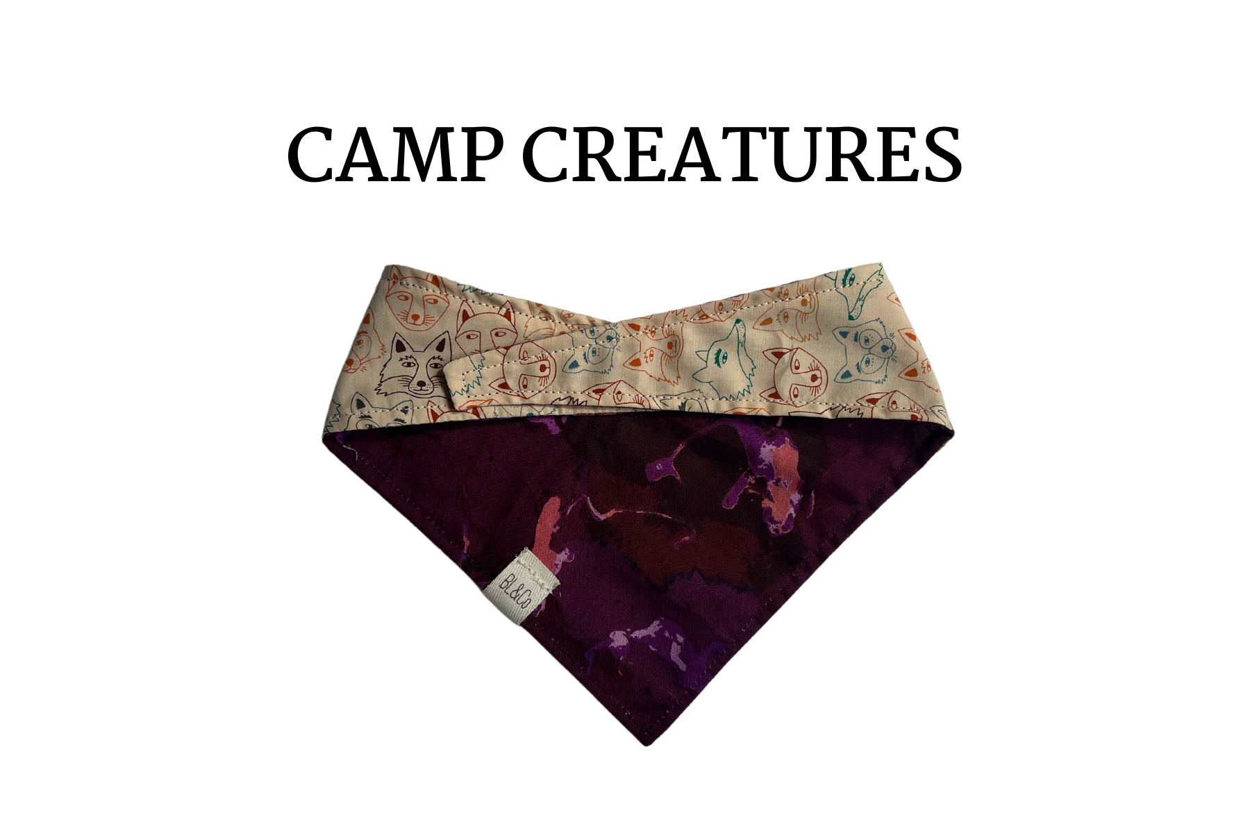 Raccoons, Wolves & Foxes + Burgundy Marble Reversible Tie/On Bandana ‘