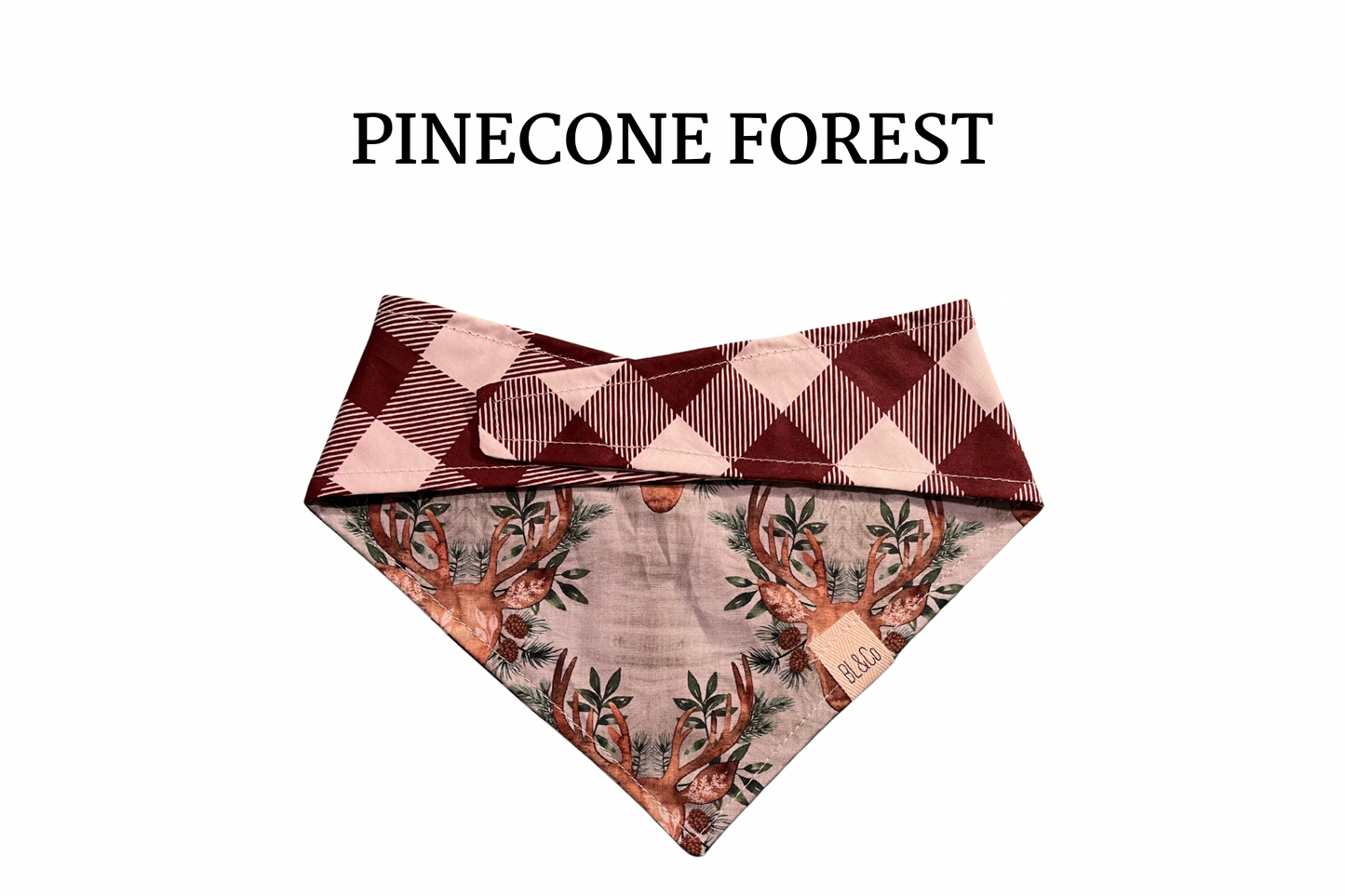 Festive Deer + Burgundy Plaid Reversible Tie/On Bandana
