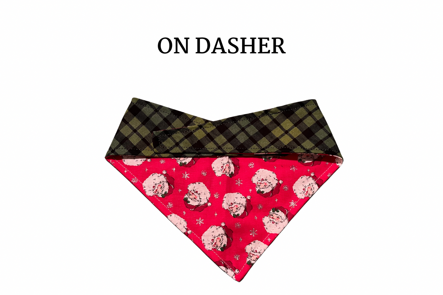 Jolly Saint Nick + Green Plaid Reversible Tie/On Bandana