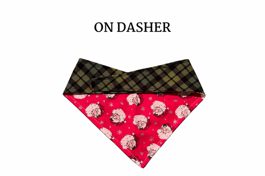 Jolly Saint Nick + Green Plaid Reversible Tie/On Bandana