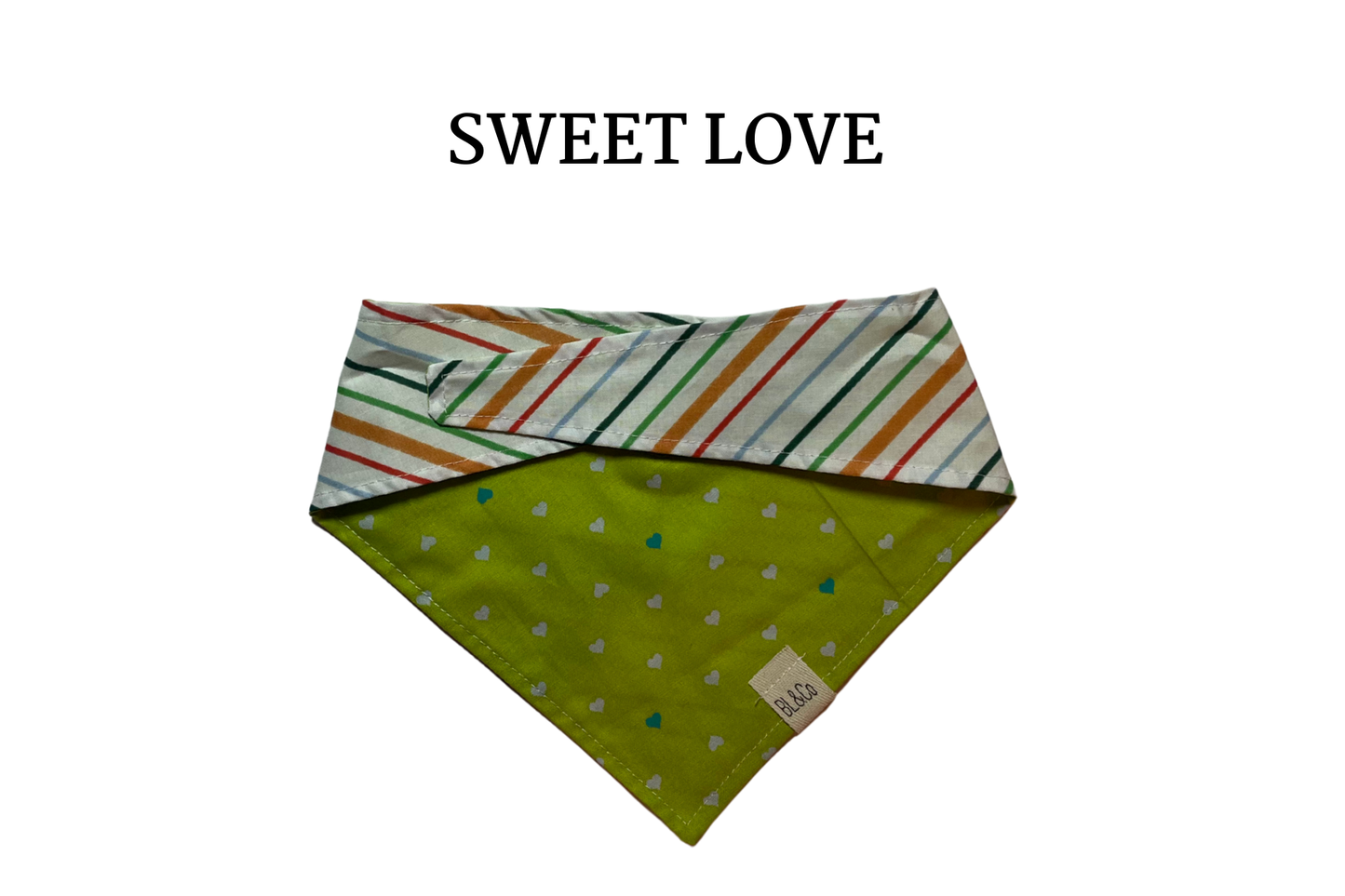 Gray Hearts on Lime + Stripes Reversible Tie/On Bandana