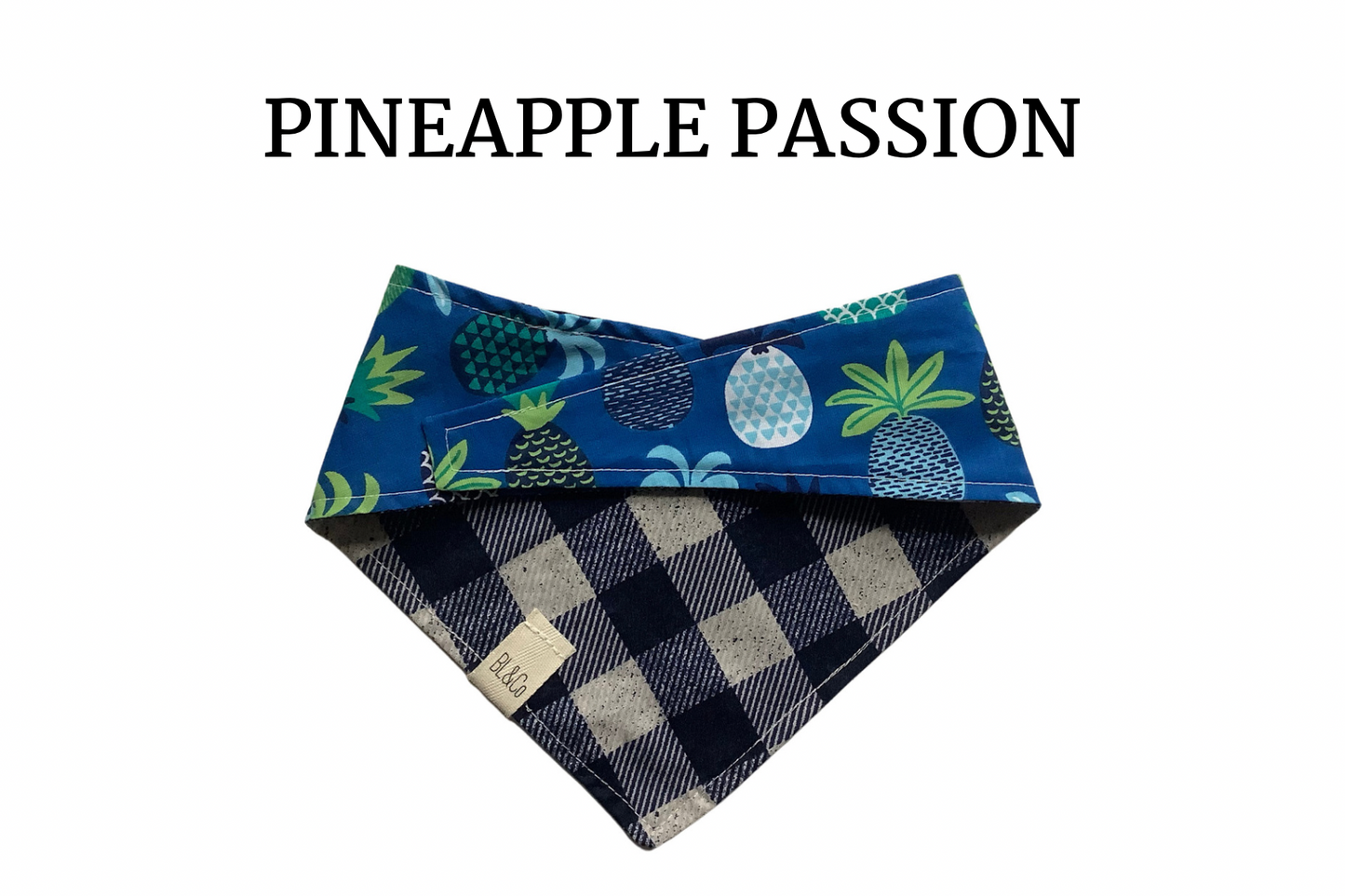 Blue & Green Pineapples & Gray Plaid Reversible Tie/On Bandana