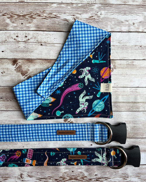 Asteroids, Astronauts + Rockets Dog Collar [The Buzz]
