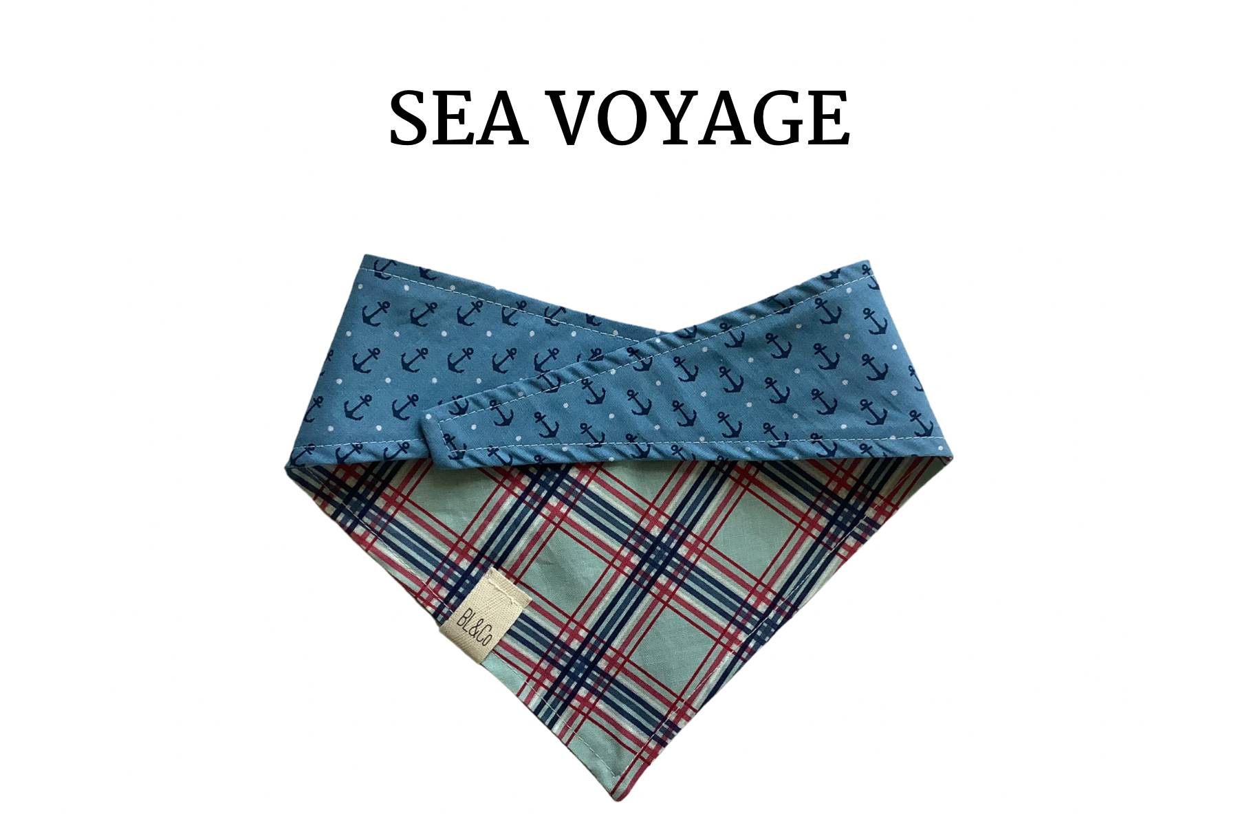 Red &  Blue Plaid & Anchors Reversible Tie/On Bandana