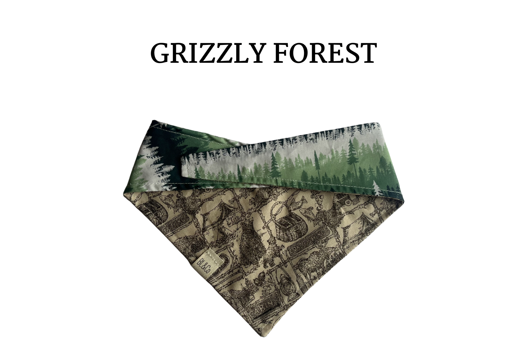 Forest scape + Camping Icons Reversible Tie/On Bandana [Grizzly Forest]