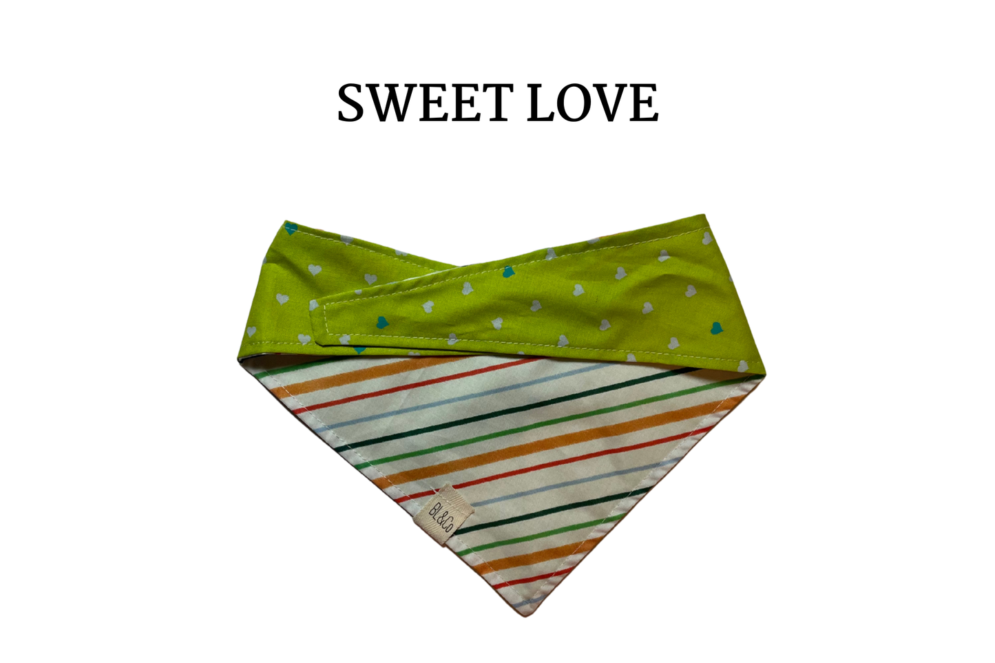 Gray Hearts on Lime + Stripes Reversible Tie/On Bandana