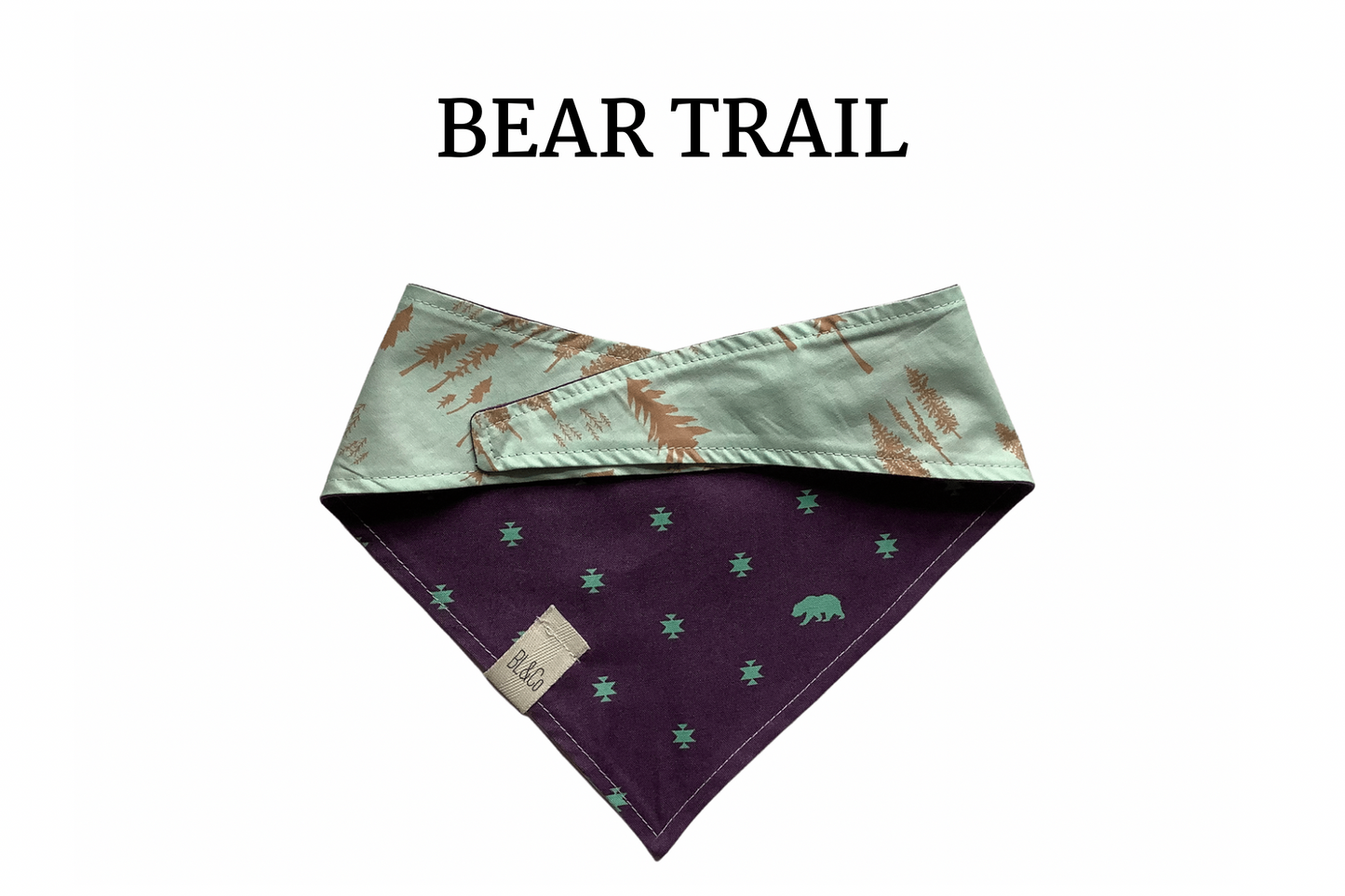 Gold Trees on Mint & Teal Bear Silhouette Reversible Tie/On Bandana
