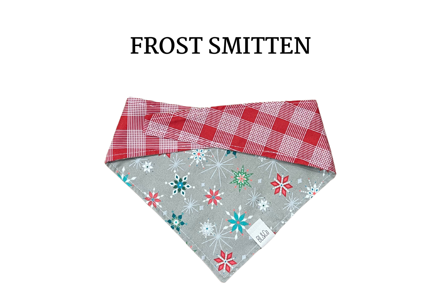 Red, Green & Teal Snowflakes + Red Plaid Reversible Tie/On Bandana