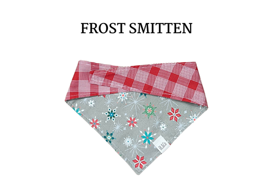 Red, Green & Teal Snowflakes + Red Plaid Reversible Tie/On Bandana