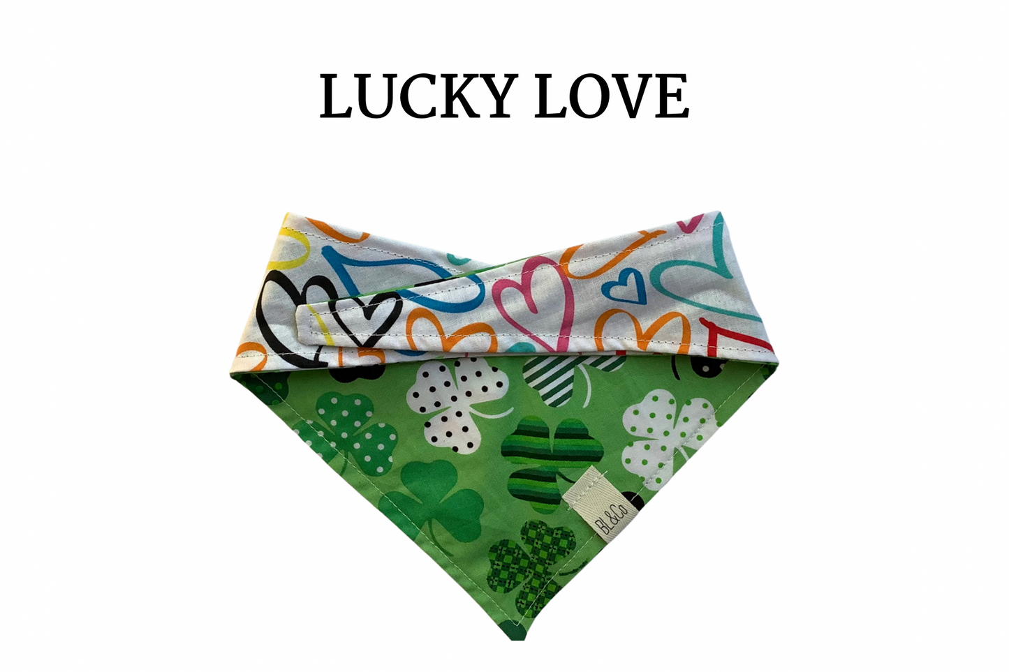 Multicolored Hearts & Patterned Shamrocks Reversible Tie/On Bandana