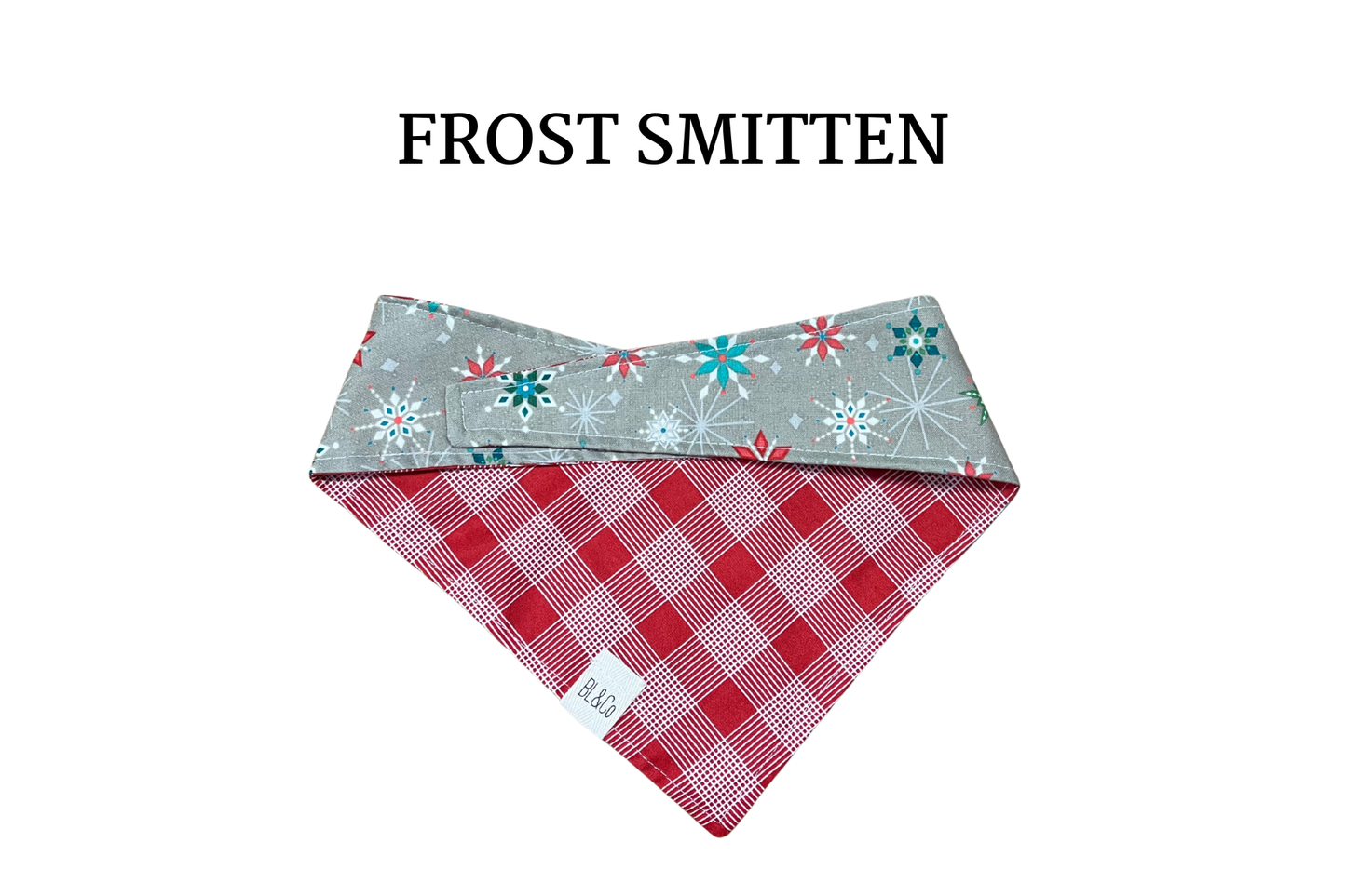 Red, Green & Teal Snowflakes + Red Plaid Reversible Tie/On Bandana