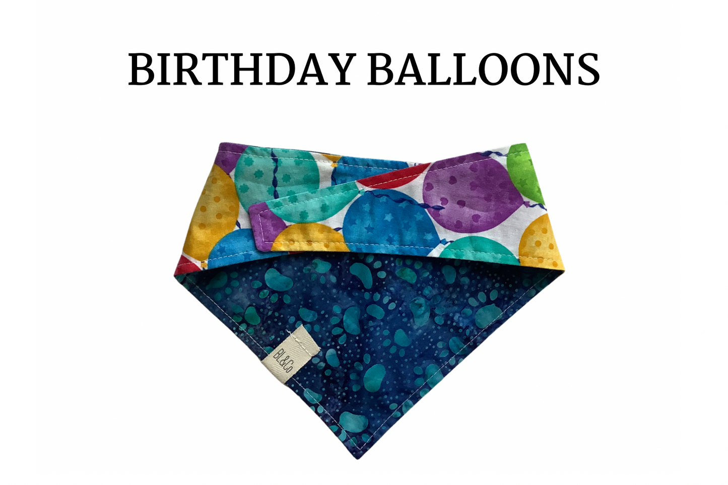 Birthday Balloons & Teal Paw Prints Reversible Tie/On Bandana