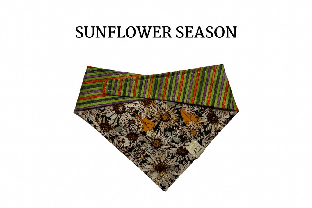 Sunflowers + Orange, Black and Purple Stripe Reversible Tie/On Bandana