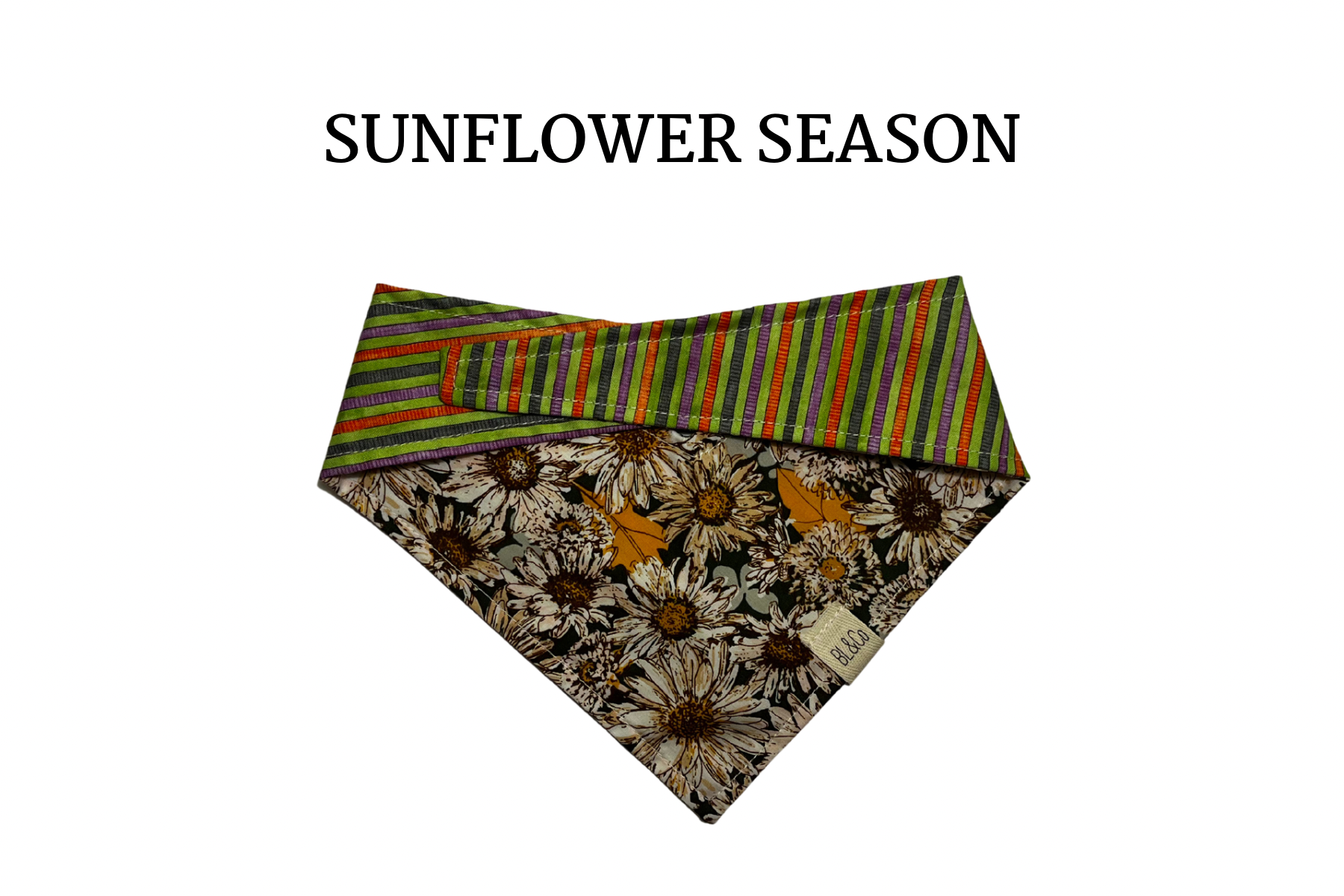 Sunflowers + Orange, Black and Purple Stripe Reversible Tie/On Bandana