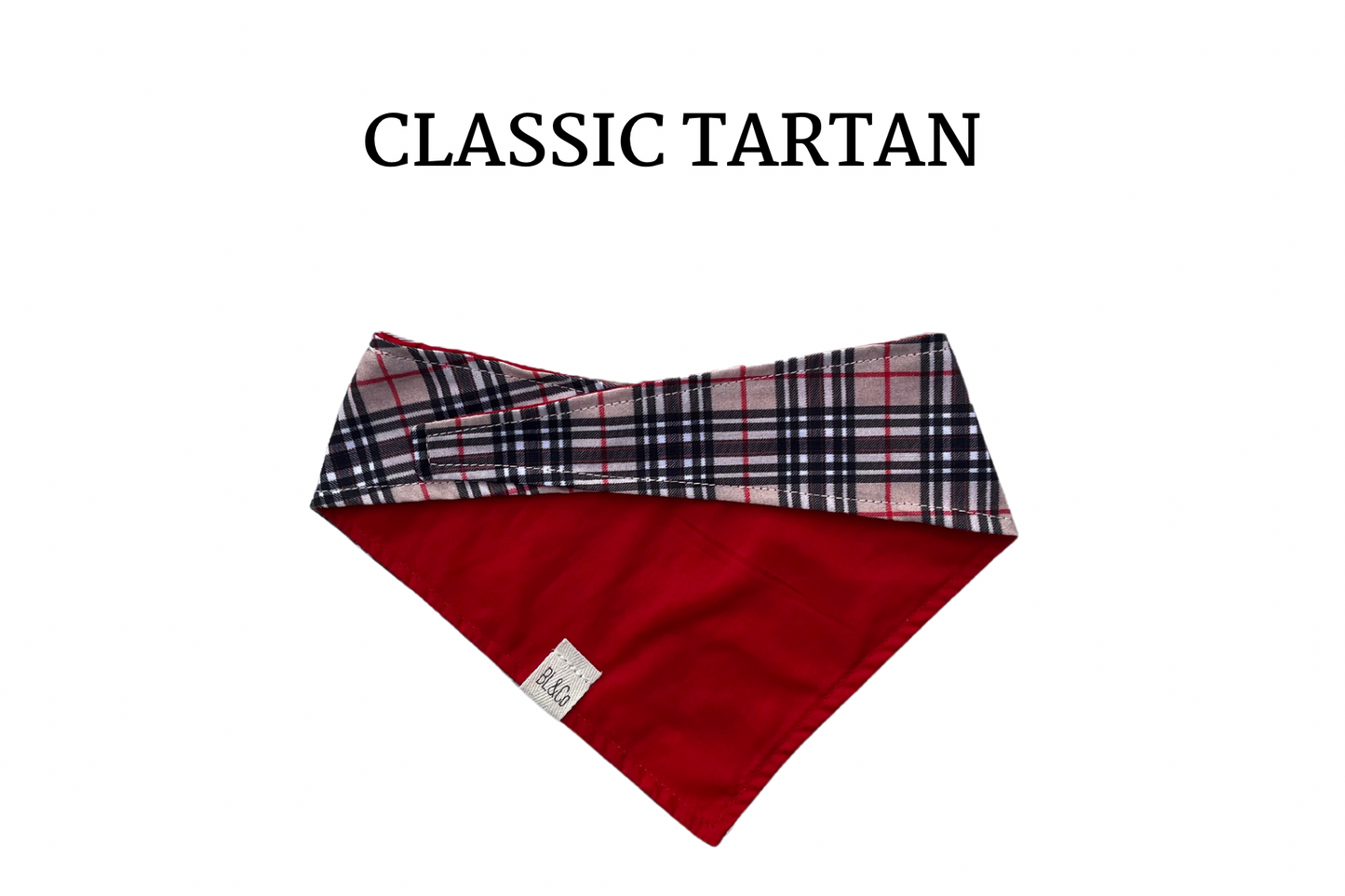 Tan Tartan Plaid + Red Reversible Tie/On Bandana with matching key fob add-on