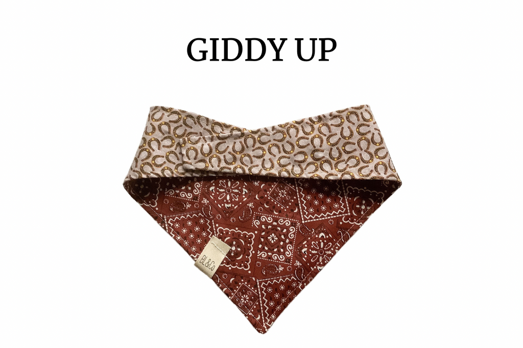 Horseshoes & Burgundy Western Print Reversible Tie/On Bandana