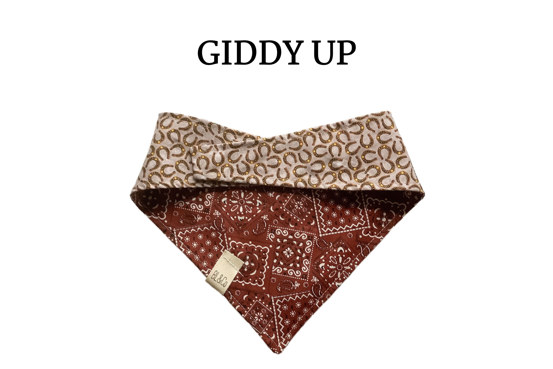 Horseshoes & Burgundy Western Print Reversible Tie/On Bandana