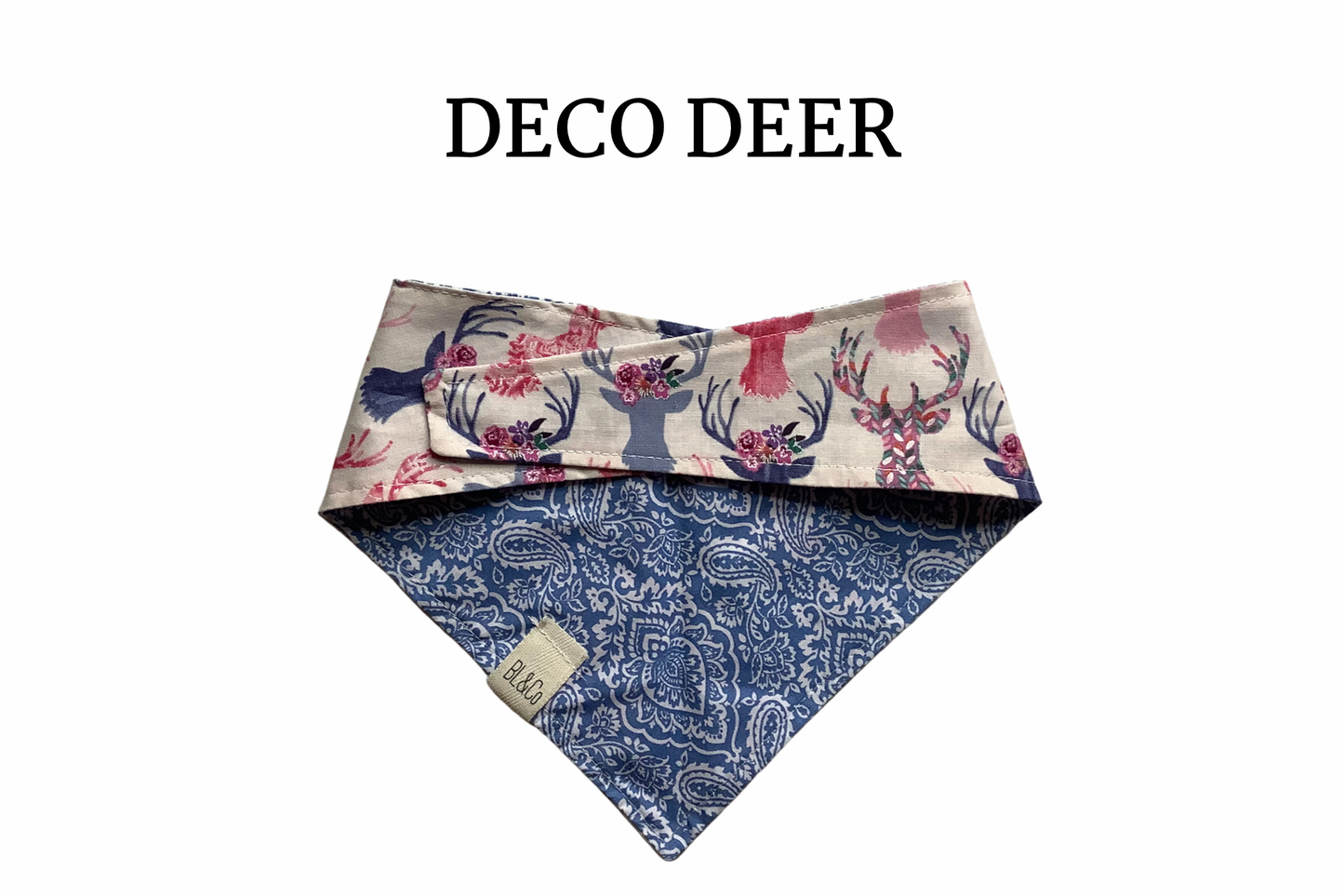 Decorative Deer Heads & Paisley  Reversible, Tie/On Bandana