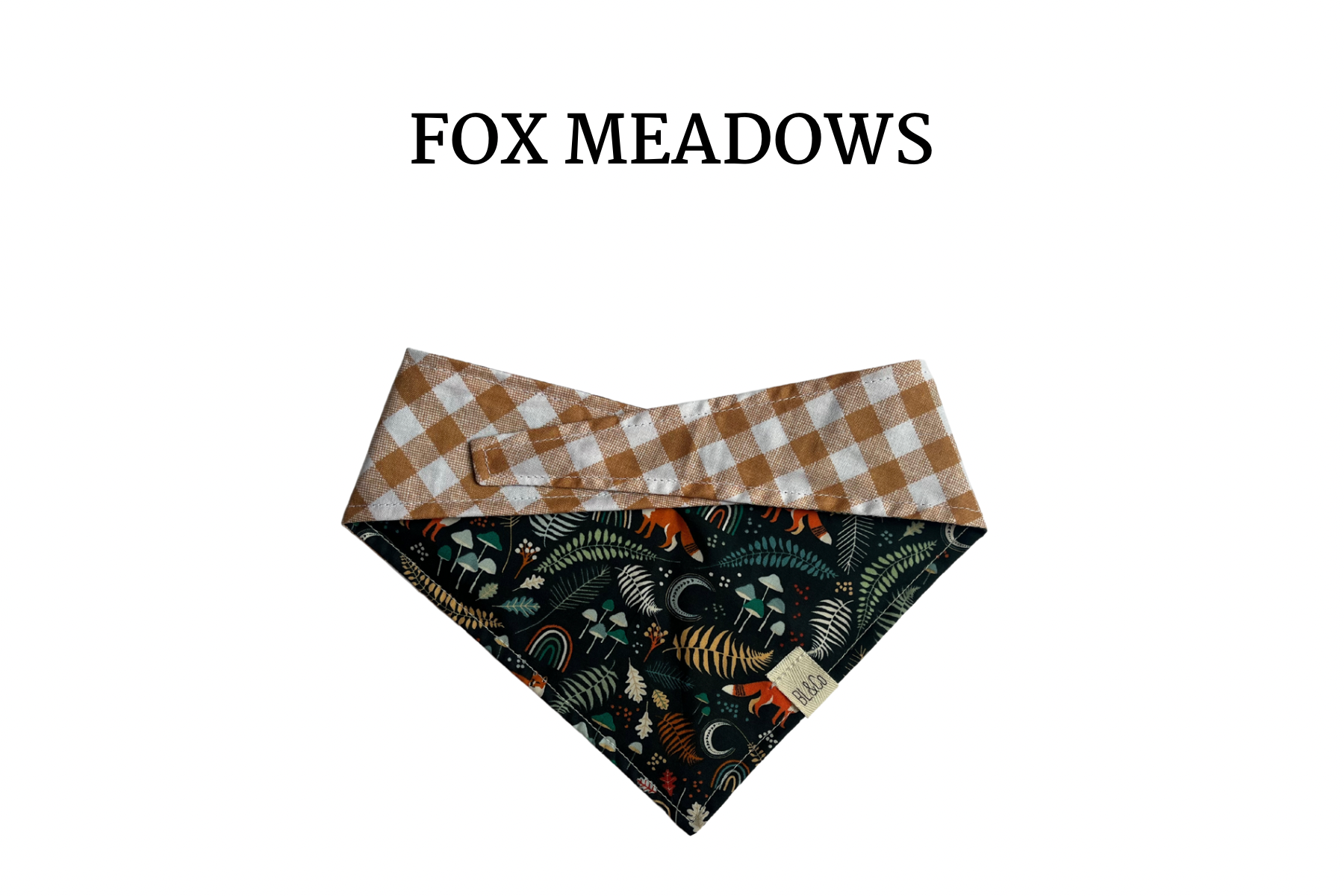Foxes, Mushrooms & Leaves + Nutmeg Plaid Reversible Tie/On Bandana ‘