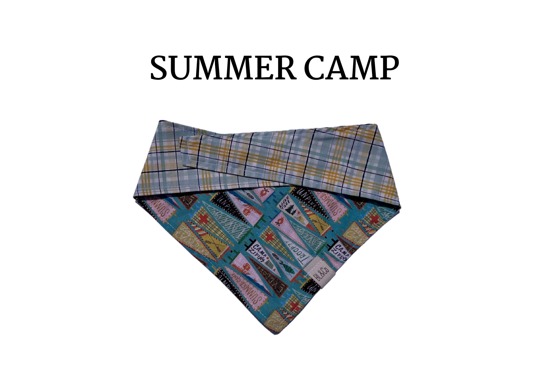 Camp Pennants + Yellow & Blue Plaid Reversible Tie/On Bandana