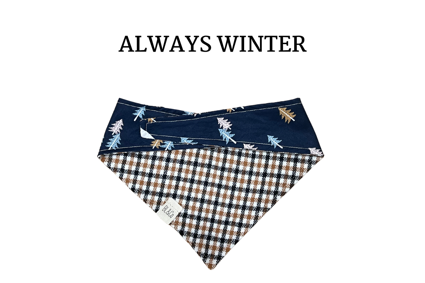 Brown & Black Plaid + Tan, Pink & Blue Trees Reversible Tie/On Bandana