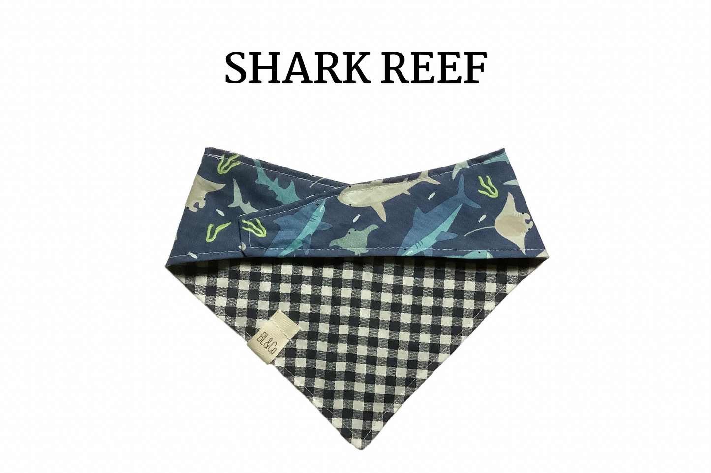 Sharks and Navy Check Reversible Tie/On Bandana